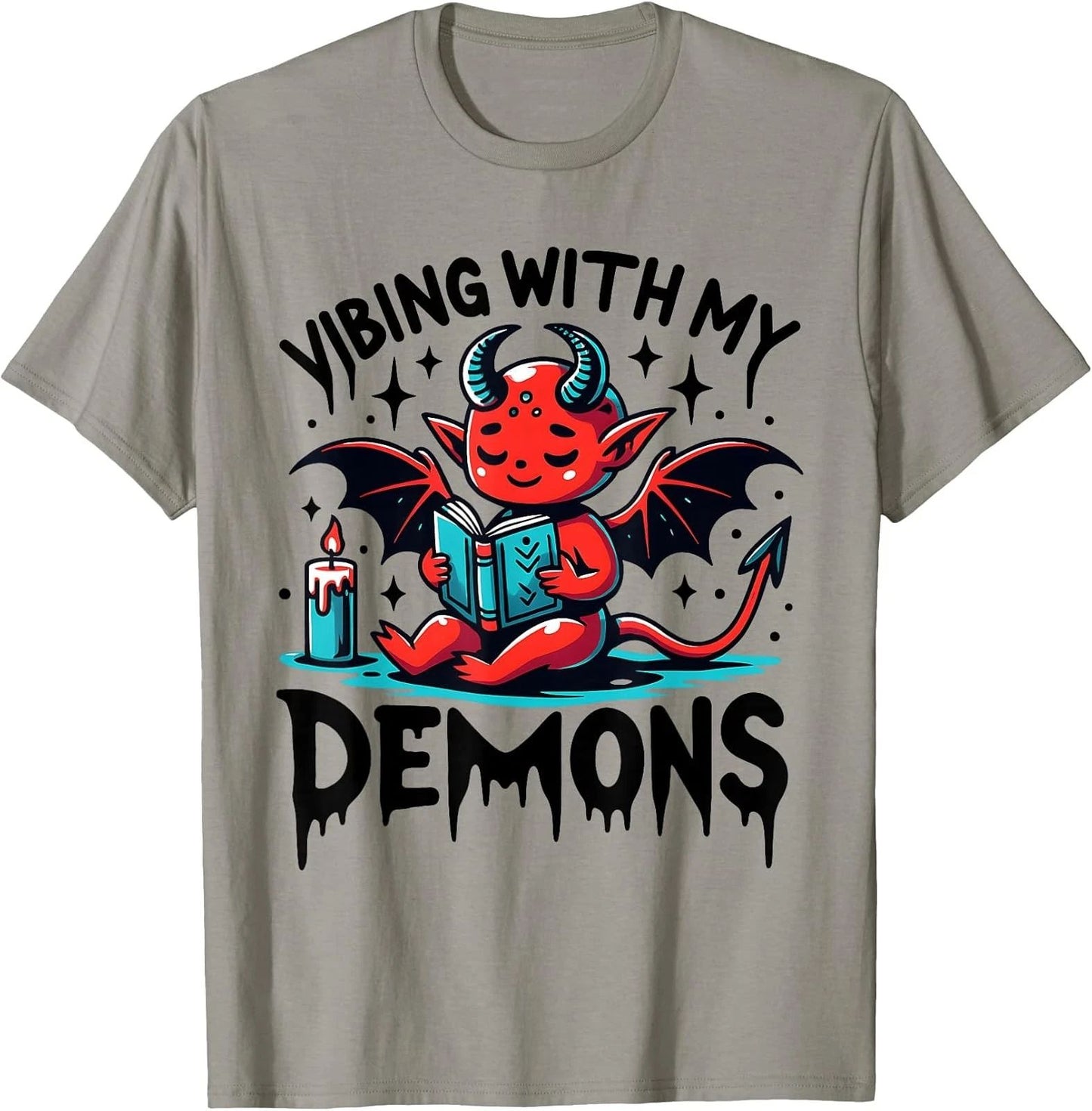 Vibing with My Demons Cute Devil Aesthetic Quote T-Shirt