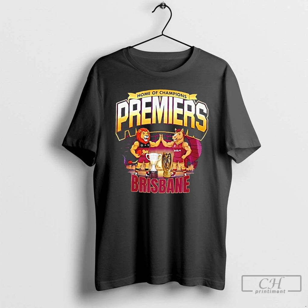 Premium Home Of Champions Premiers Brisbane Lions X Brisbane Broncos 2 Sided T Shirts