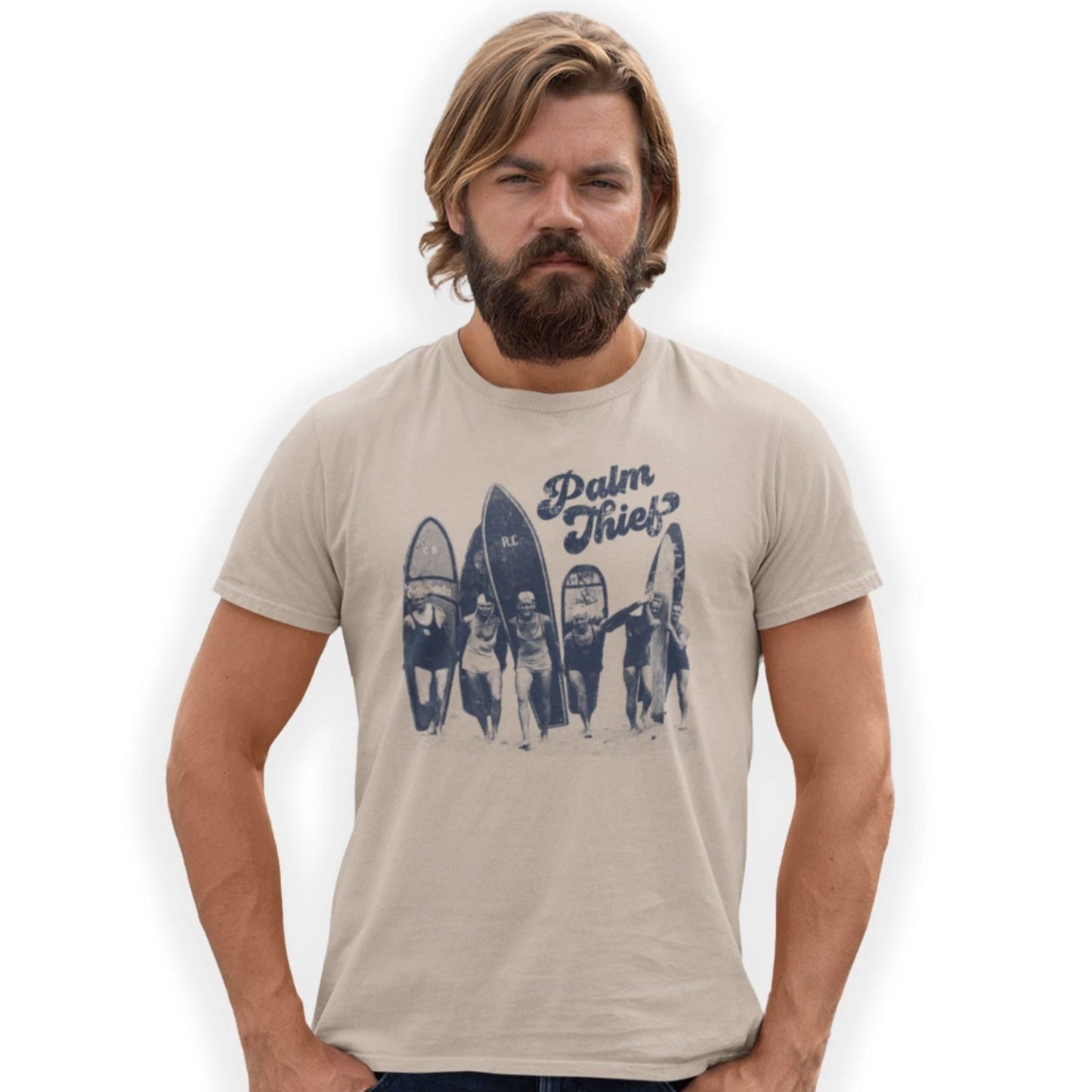 Palmthief Vintage Surfers Hand Printed T-Shirt Birthday Gift Size S-5XL