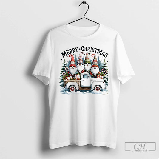 Classic Gnomes Merry Christmas Truck White T Shirts