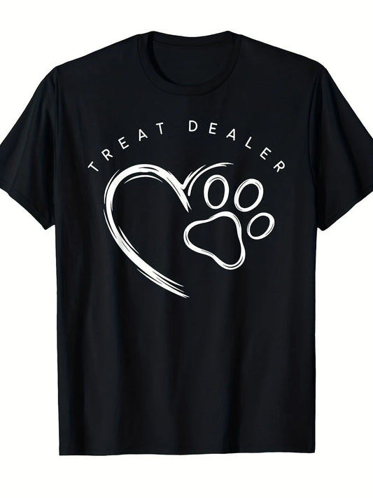 Dog Lover Treat Dealer Paw Print Graphic T-Shirt Retro Pet Owner Humor Tee