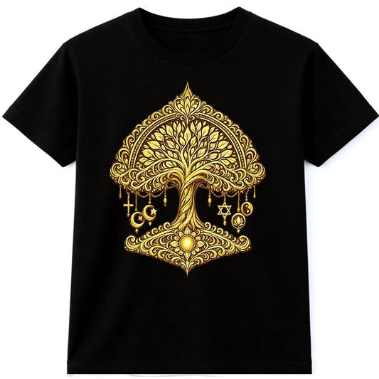 Tree Of Life T Shirt Gold Ornate Mandala Graphic Tee Sacred Geometry Style
