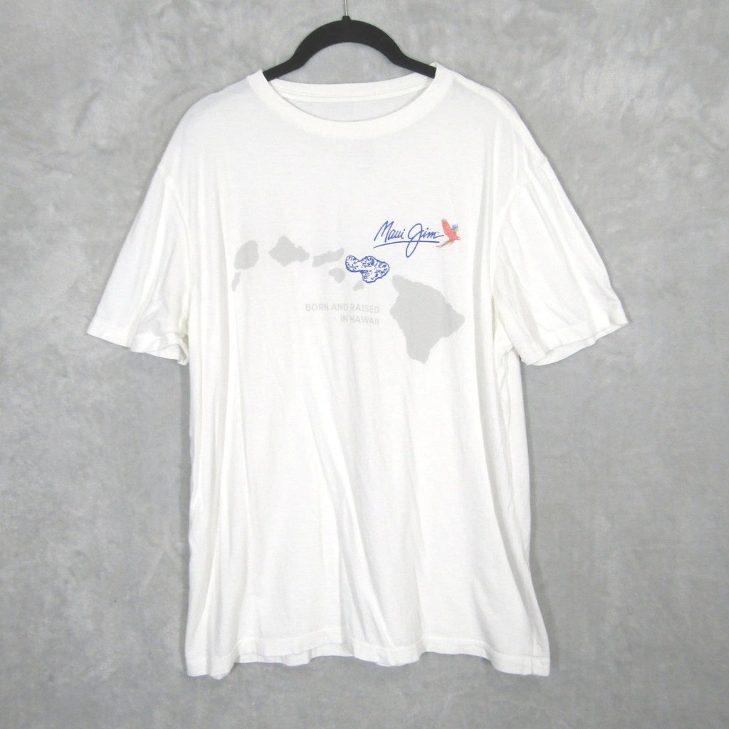 Maui Jim Mens XL White Bamboo Organic Cotton Hawaii Graphic T-Shirt Parrot Logo