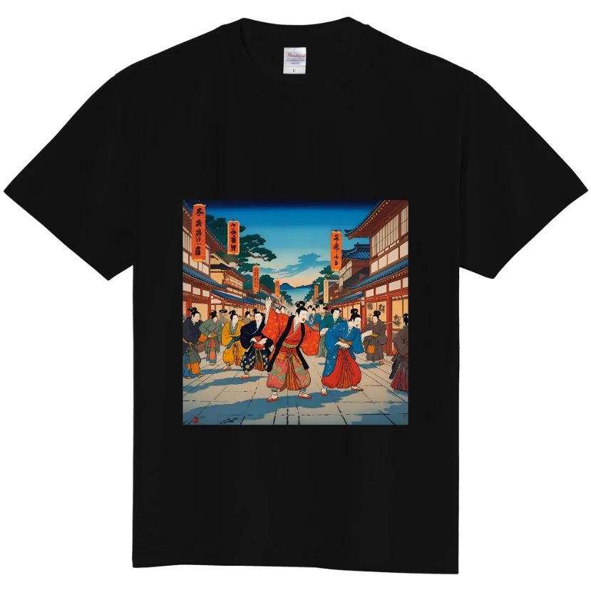 Japanese Ukiyo-e Street Scene T-Shirt – Traditional Edo Art Graphic Tee