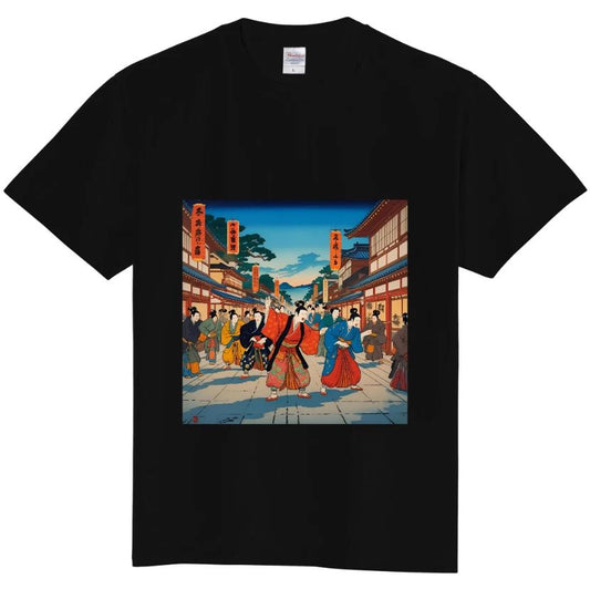 Japanese Ukiyo-e Street Scene T-Shirt – Traditional Edo Art Graphic Tee