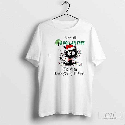 Classic Black Cat Santa Hat Christmas I Work At Dollar Tree Its Fine Everything Is