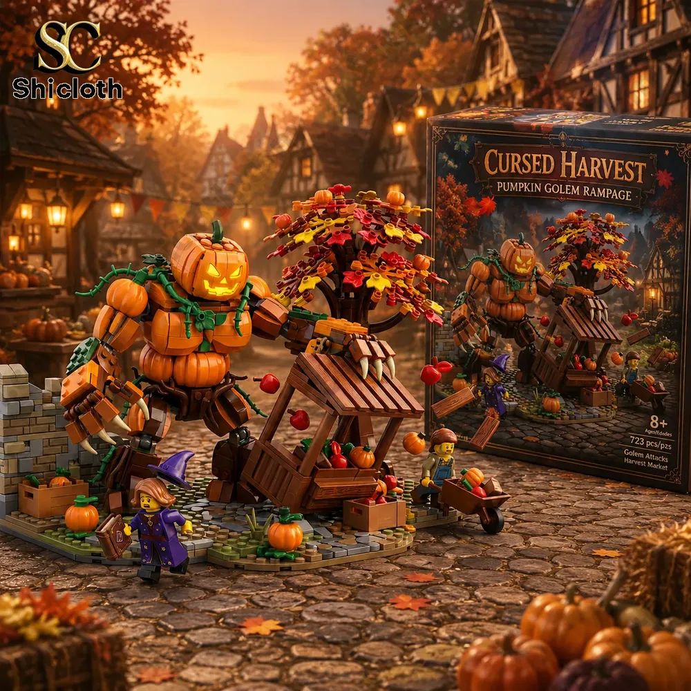 Cursed Harvest Pumpkin Golem Diorama Building Brick Set