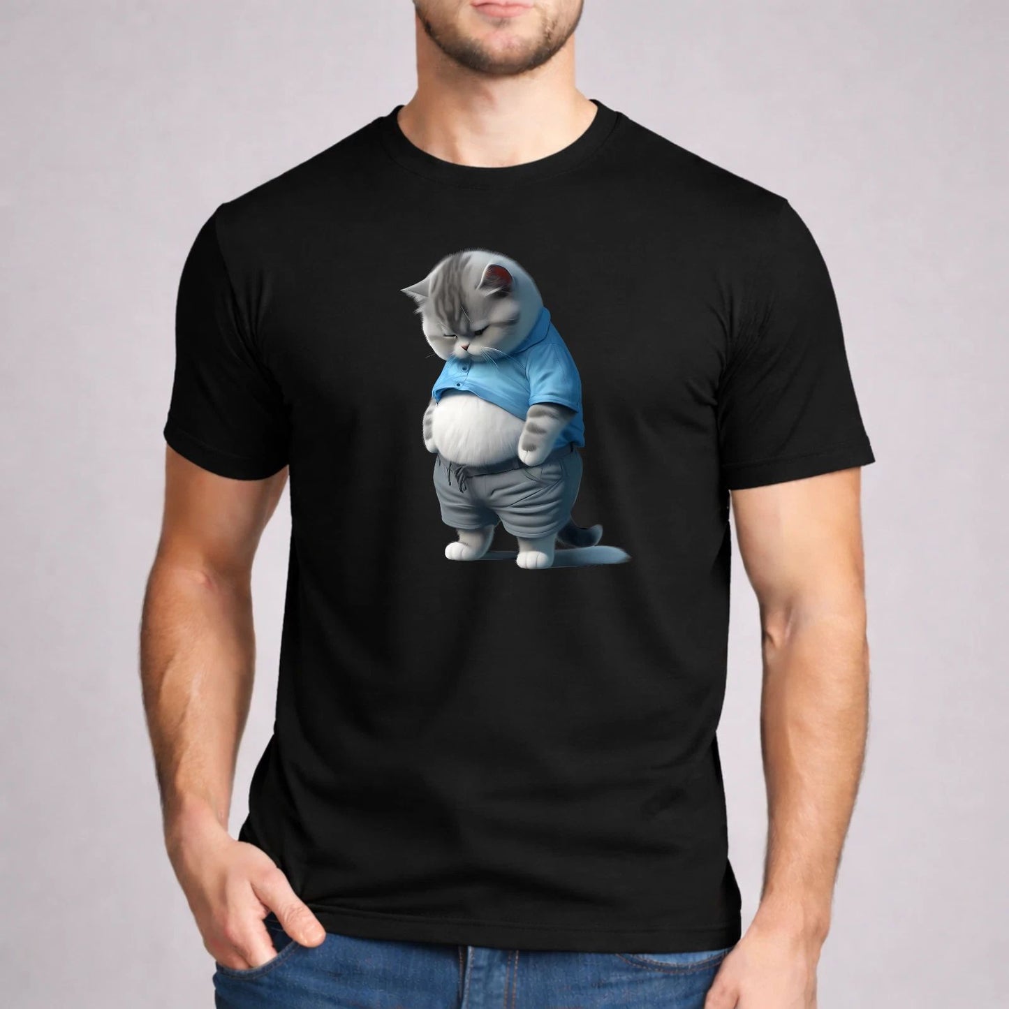 Fat Cat Shirt Sad Kitten Belly Humor Funny Cat Lover Gift Black Graphic Tee