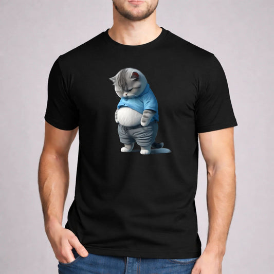 Fat Cat Shirt Sad Kitten Belly Humor Funny Cat Lover Gift Black Graphic Tee