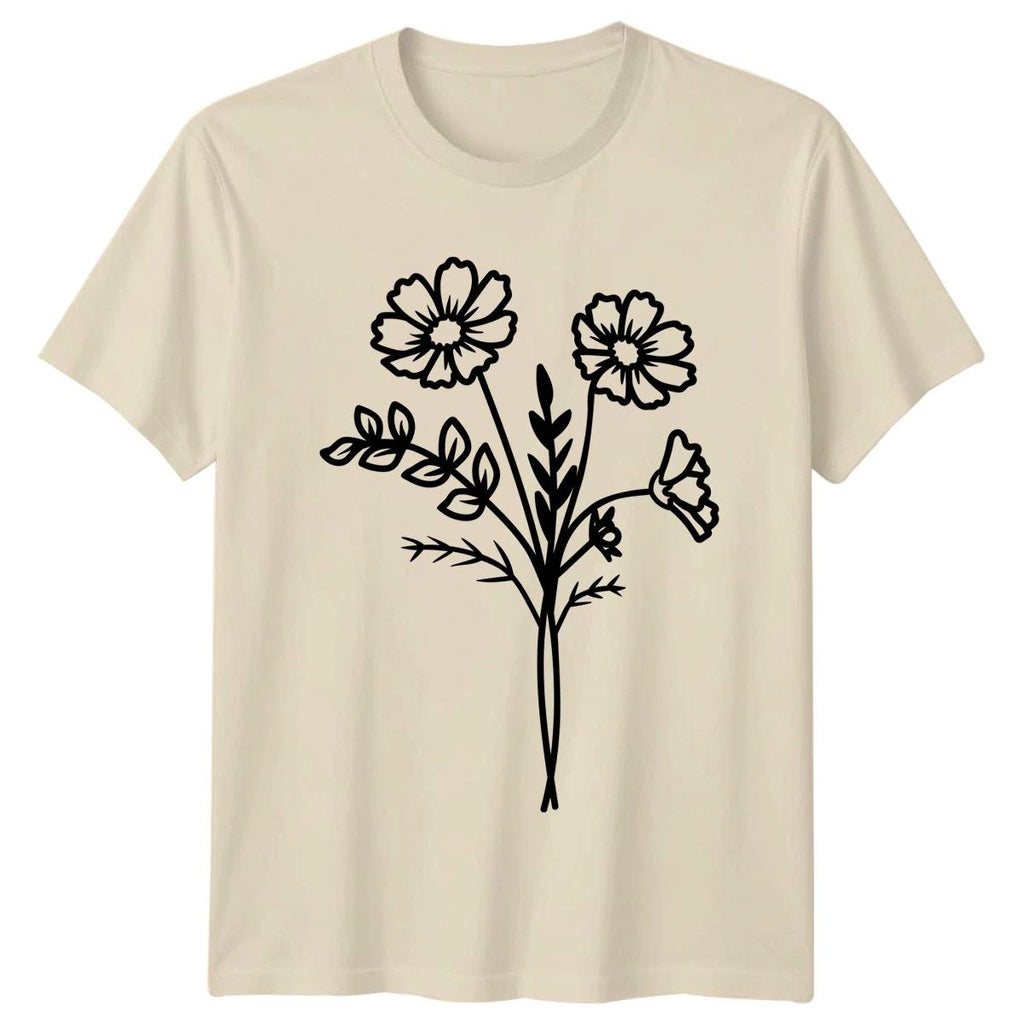 Simple Wildflower Bouquet Line Art Womens T-Shirt Wildflower Gardening