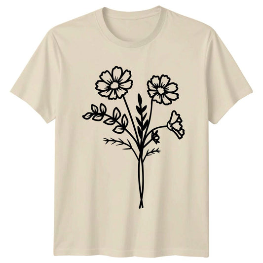 Simple Wildflower Bouquet Line Art Womens T-Shirt Wildflower Gardening