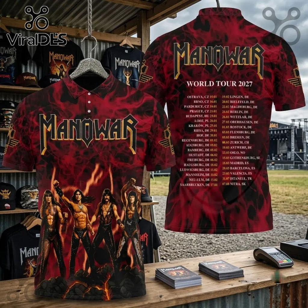 Manowar Red Flame World Tour 2027 Polo Shirt