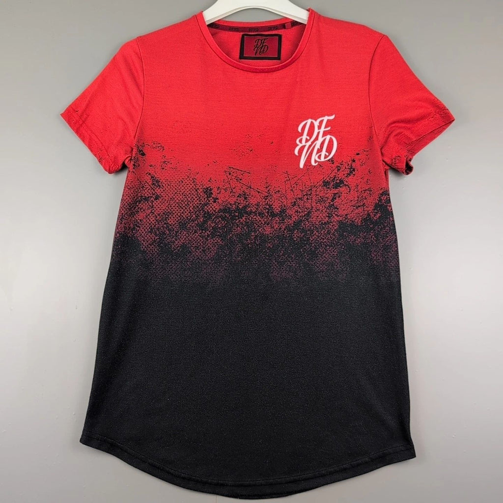 DFND London T Shirt Mens M Red Black Fade Logo Print Streetwear Graphic