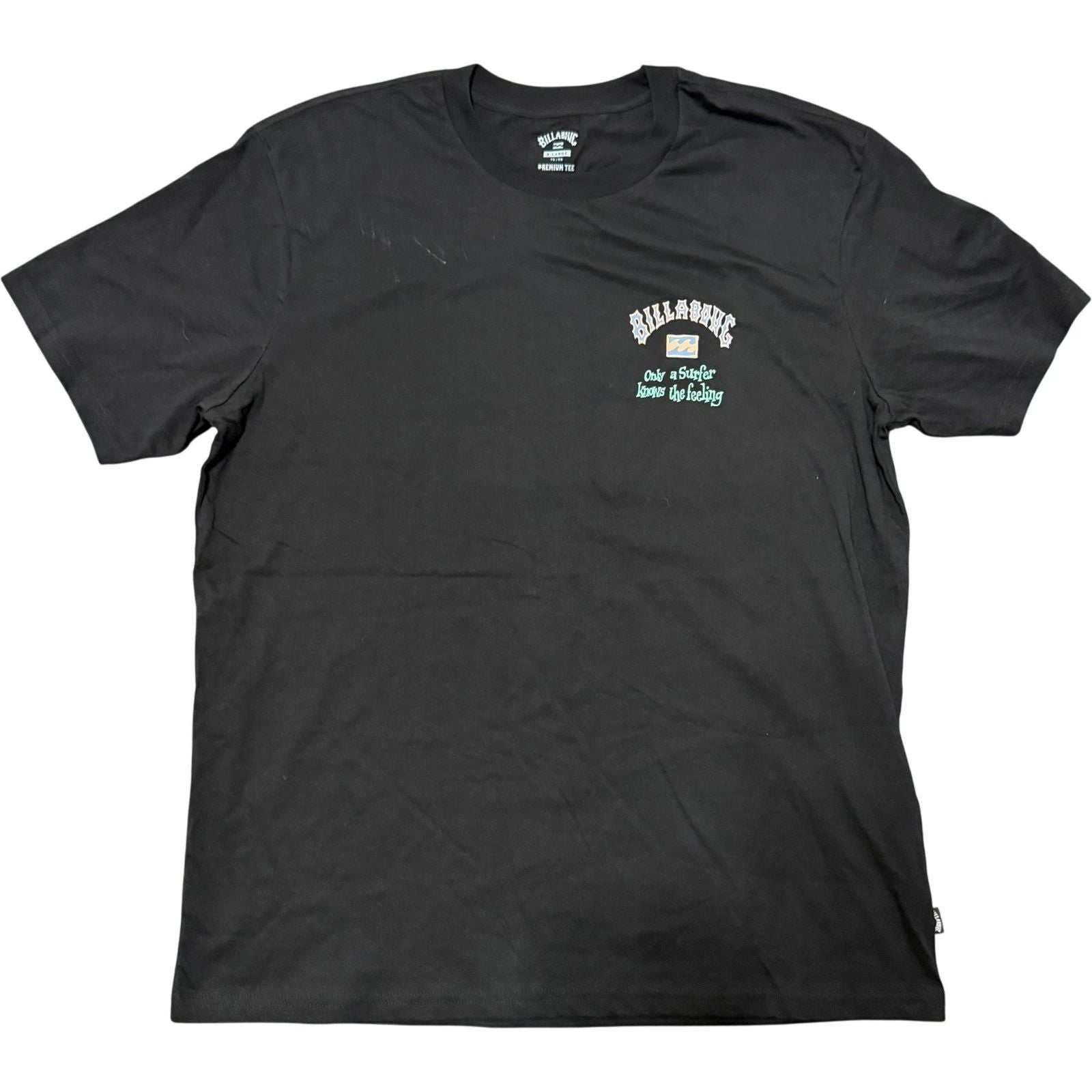 Billabong Premium Tee Black Cotton T-Shirt Size XL VGC Short Sleeve Back Graphic