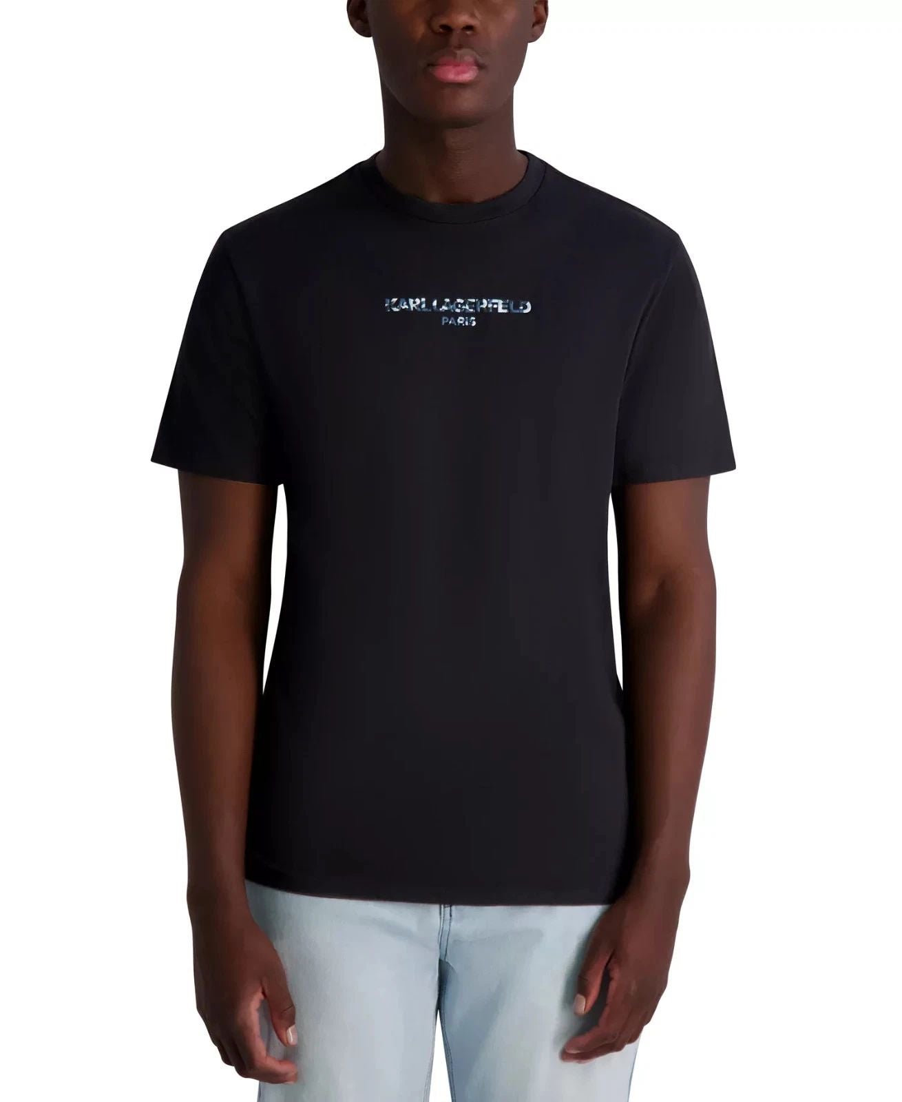KARL LAGERFELD Paris Black T-Shirt Cotton Lightweight Camo Logo Regular Fit S