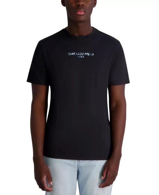KARL LAGERFELD Paris Black T-Shirt Cotton Lightweight Camo Logo Regular Fit S