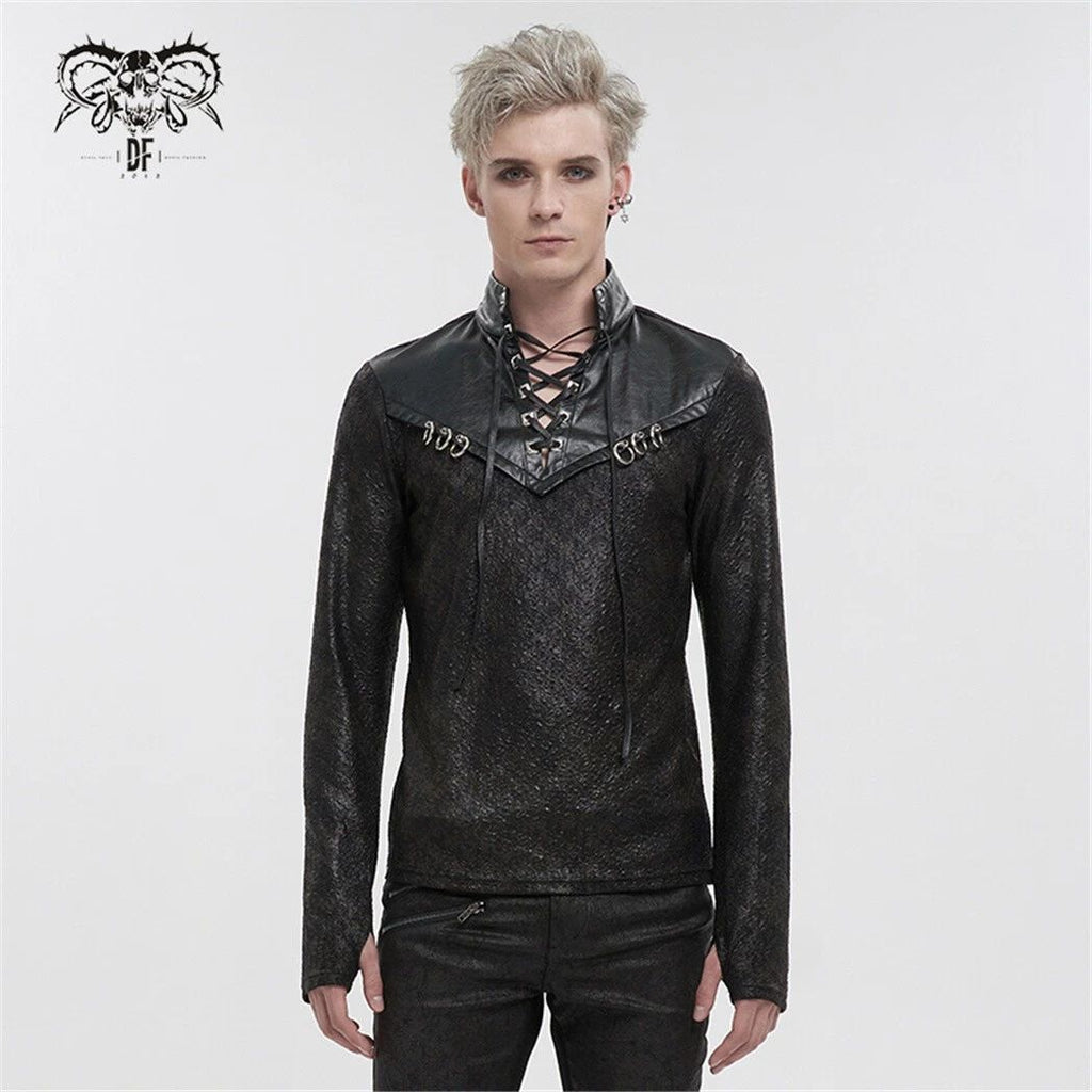 Devil Fashion Man Gothic Black Punk Daily Wear Long Sleeve Drawstring T-shirt