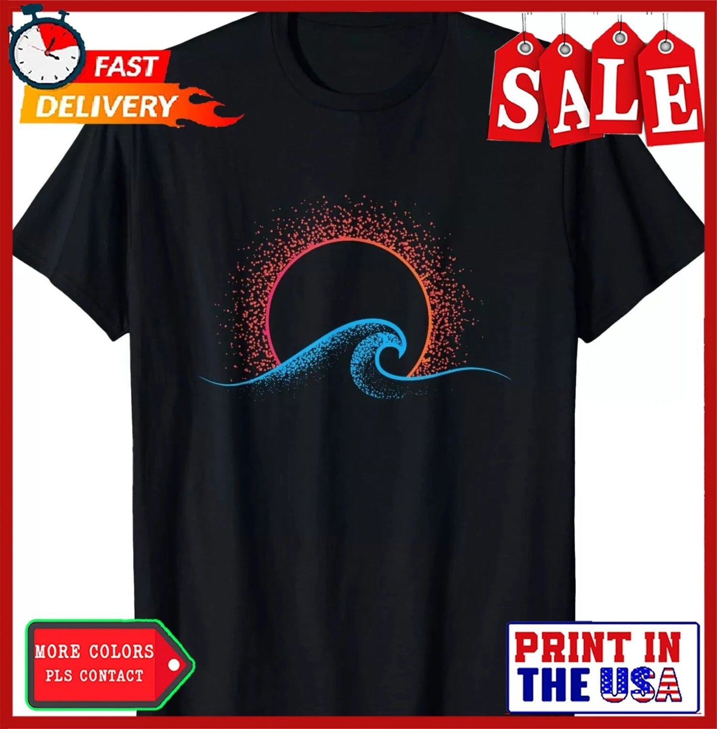 Boho Minimalist Sun Ocean Wave Art Summer Themed Gift Unisex T-Shirt