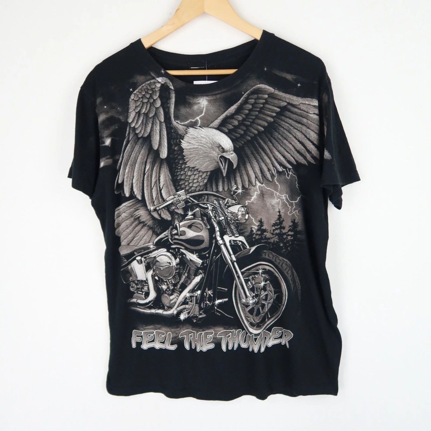 VINTAGE 90'S Fantasy Wildlife Black Rock Biker t-shirt SZ L (M9537)
