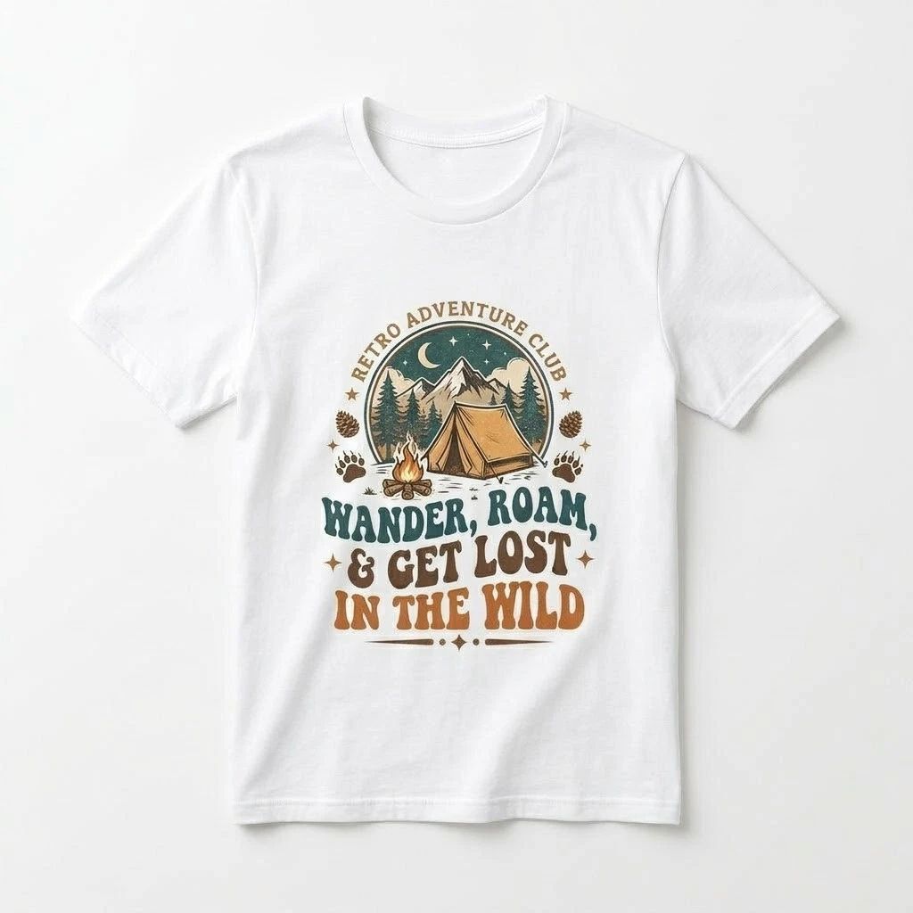 Retro Adventure Club Shirt Wander Roam Get Lost Wild Vintage Camping Hiking Tee