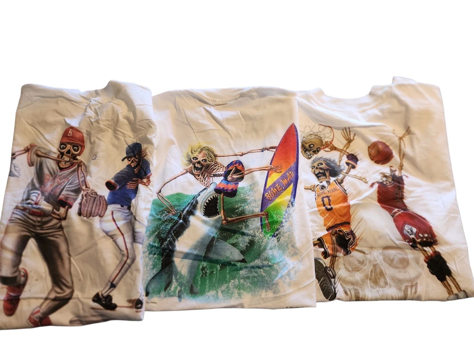 Bone Man Activewear Skeleton Baseball Basketball Surfer XL T-Shirt LOT Of 3 READ