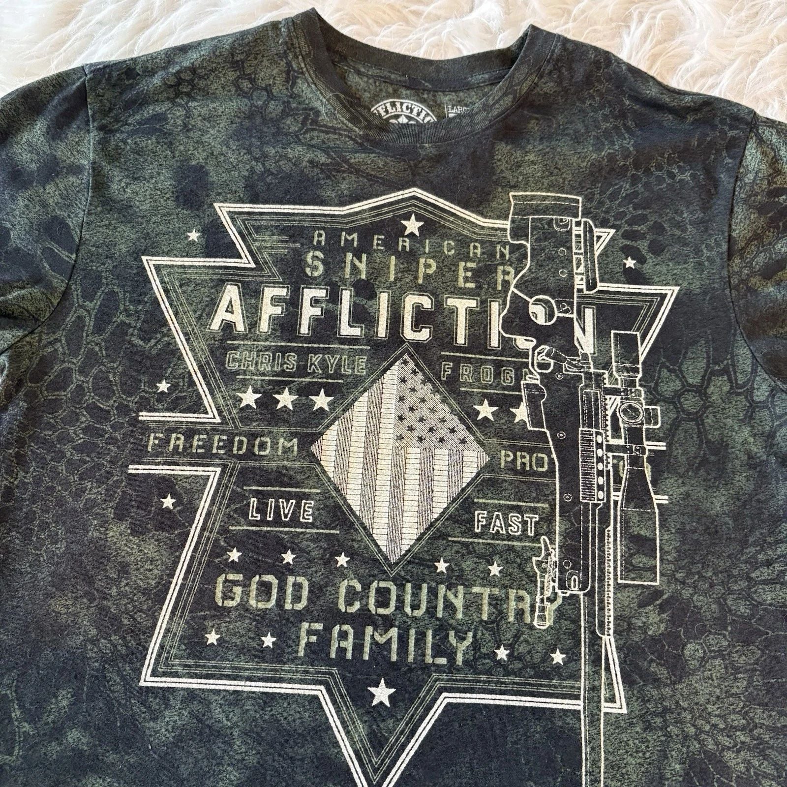 Affliction T-Shirt Men’s L Chris Kyle American Sniper God, Country, Family USA