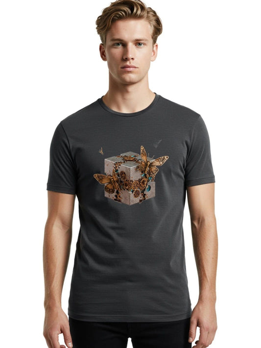 Steampunk-Butterflies Mens Graphic Tee, 100% Cotton, Casual Summer Wear