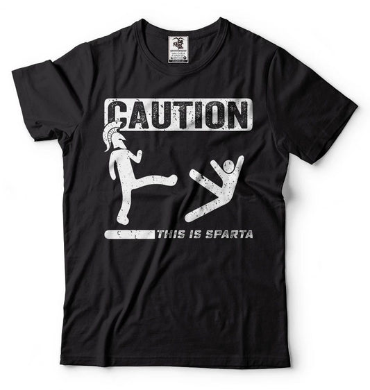 Caution This Is Sparta Cool T-shirt Funny Tee Shirt Spartan T-shirts Gym T-shirt