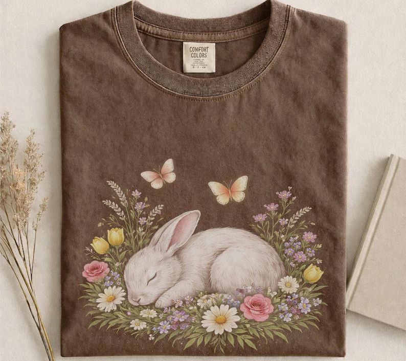Boho Floral Bunny Comfort Tee Spring Easter Cute Rabbit
