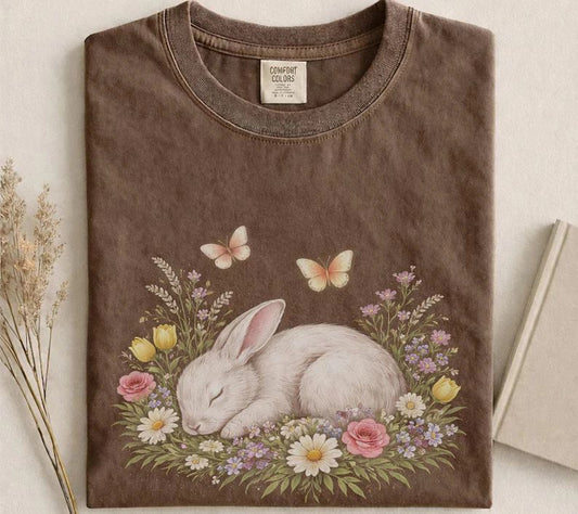 Boho Floral Bunny Comfort Tee Spring Easter Cute Rabbit