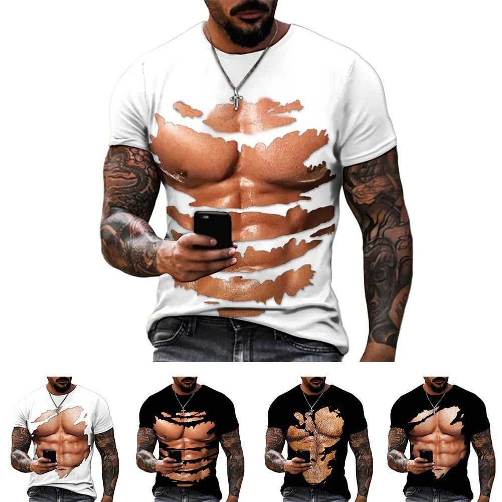 Casual 3D Printed T Shirt for Men with Funny Muscle Design for Daily Wear