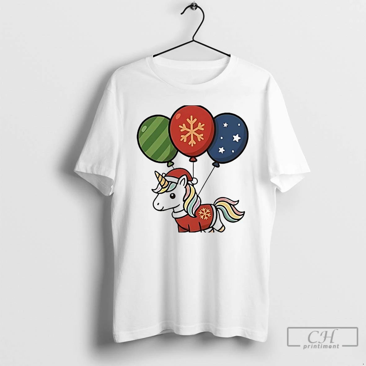 Classic Flying Balloon Unicorn Christmas White T Shirts