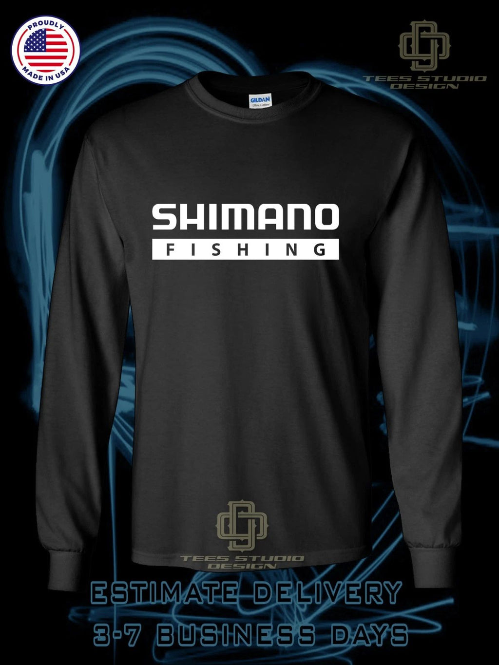 New Tee Shimano Fishing Logo Men's Long Sleeve T-Shirt American Dotees T-Shirt
