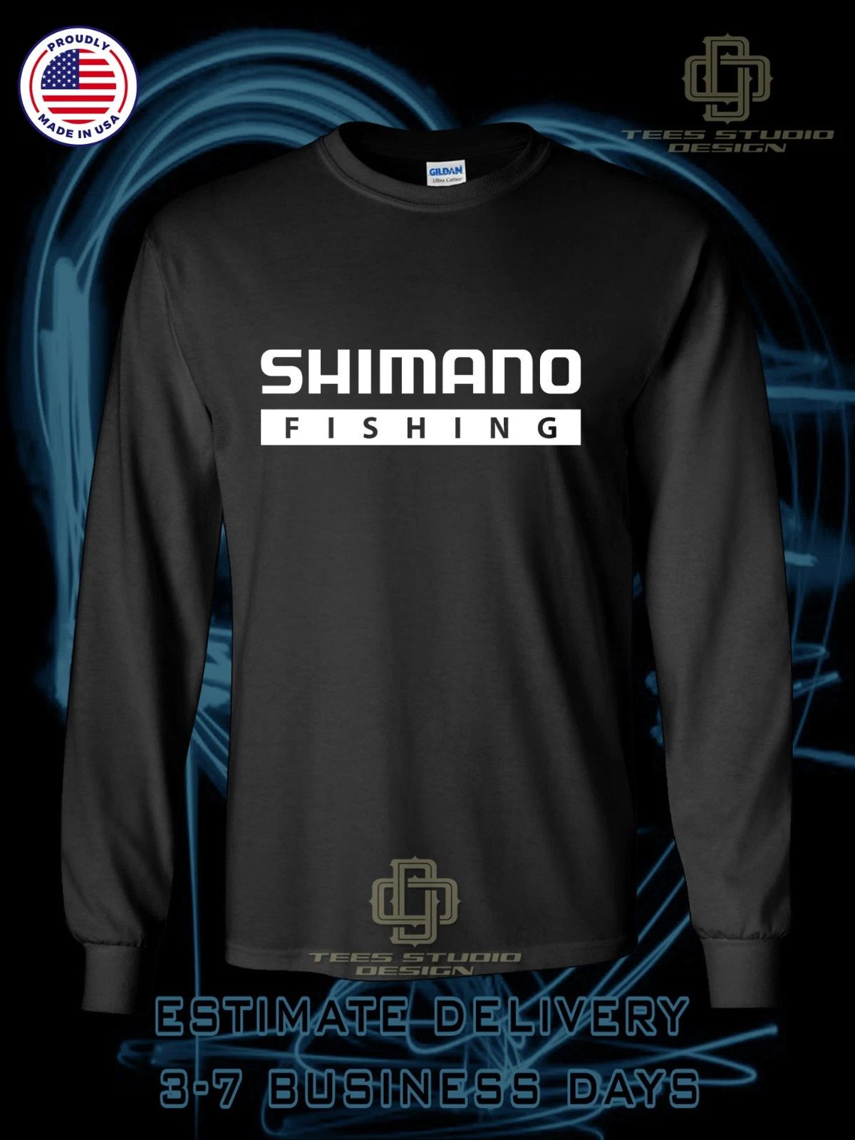 New Tee Shimano Fishing Logo Men's Long Sleeve T-Shirt American Dotees T-Shirt