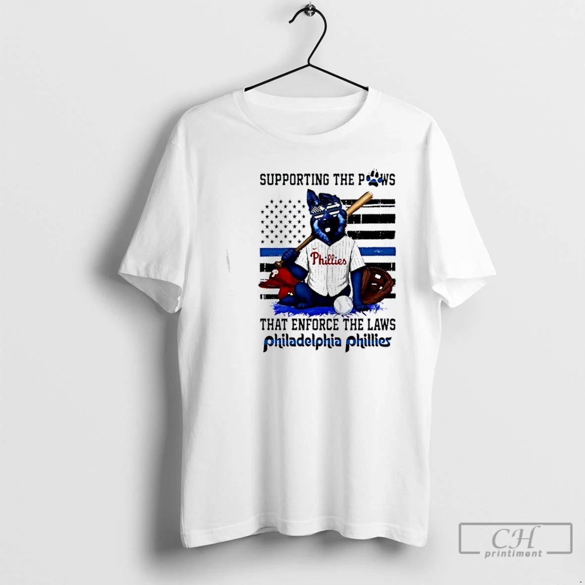 Classic Supporting The Paws That Enforce The Laws Philadelphia Phillies Dog Us Flag T Shirts