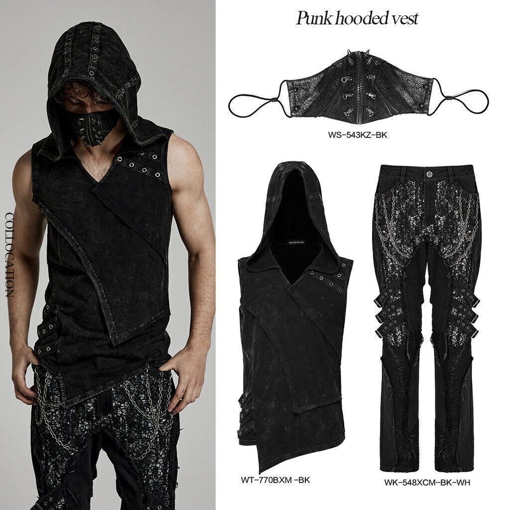 Punk Rave Hooded Denim Vest Harajuku Style Street Hip Hop V Neck Sleeveless Tank