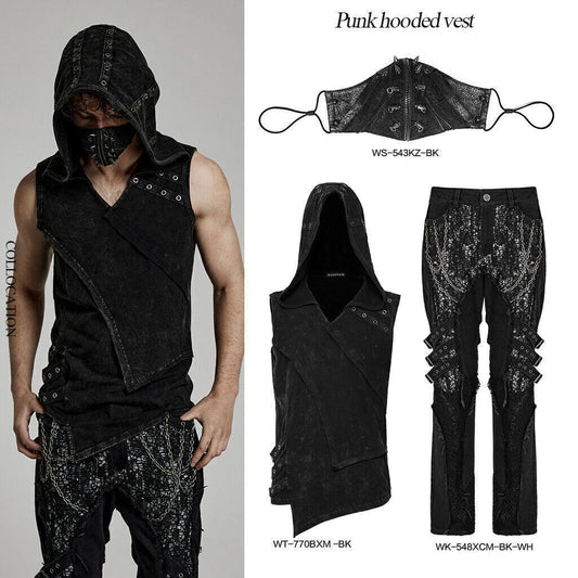 Punk Rave Hooded Denim Vest Harajuku Style Street Hip Hop V Neck Sleeveless Tank