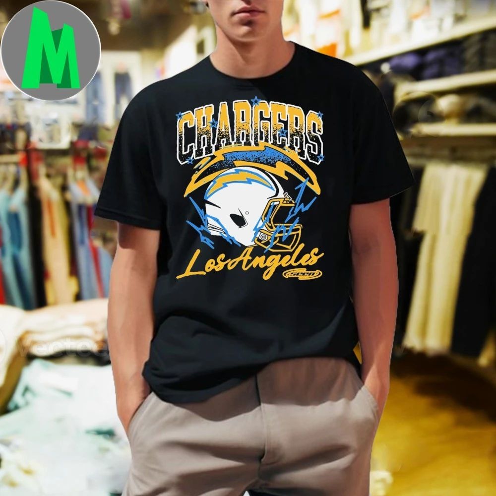 SEEN x Los Angeles Chargers Black Vintage Voltage Helmet T-Shirt