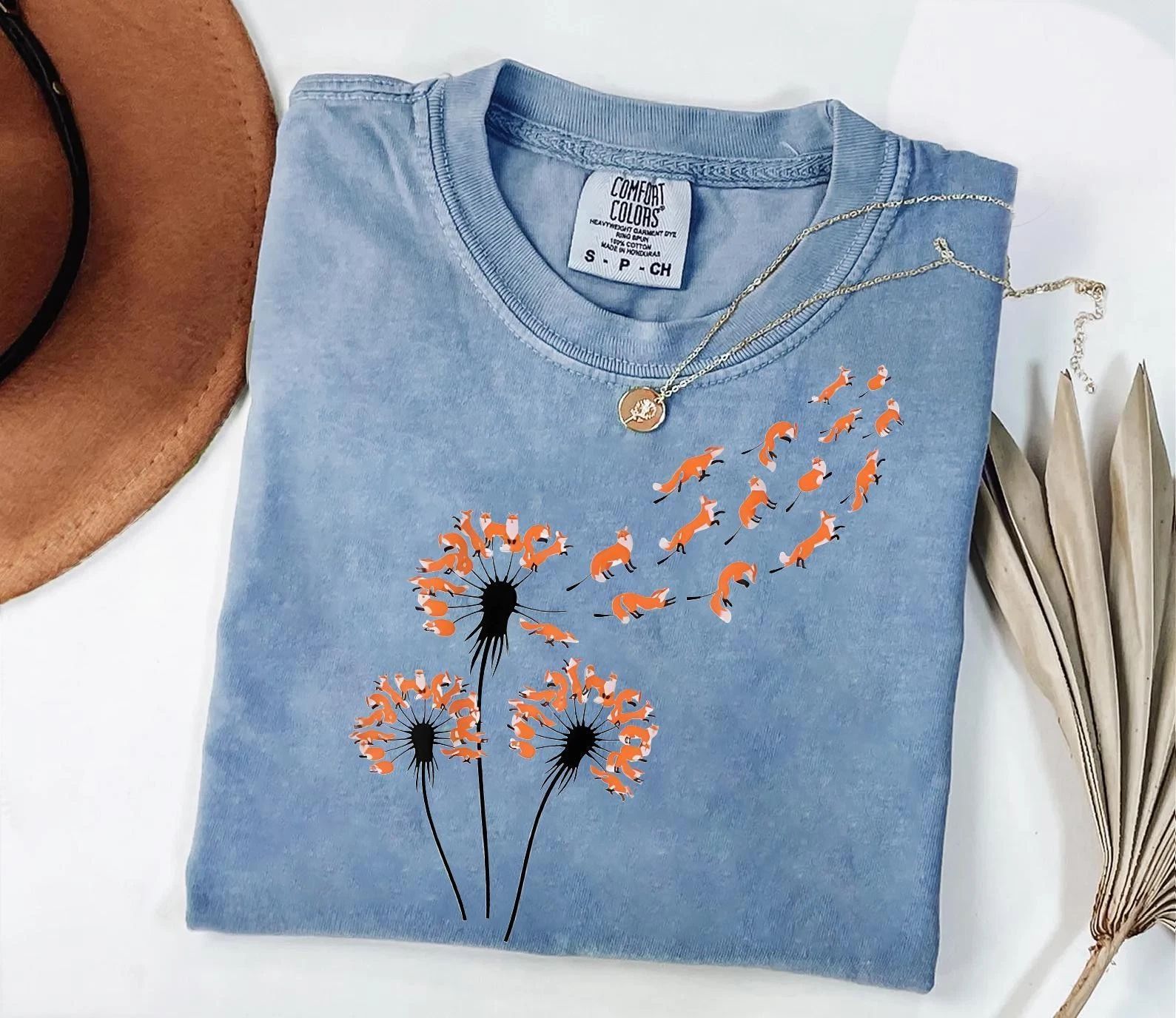 Fox Dandelion Graphic Tee - Comfort Colors Boho Shirt