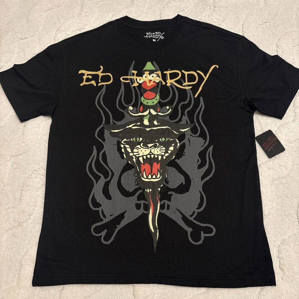 Ed Hardy Men's T-Shirt Black Panther Dagger Medium Black NWT