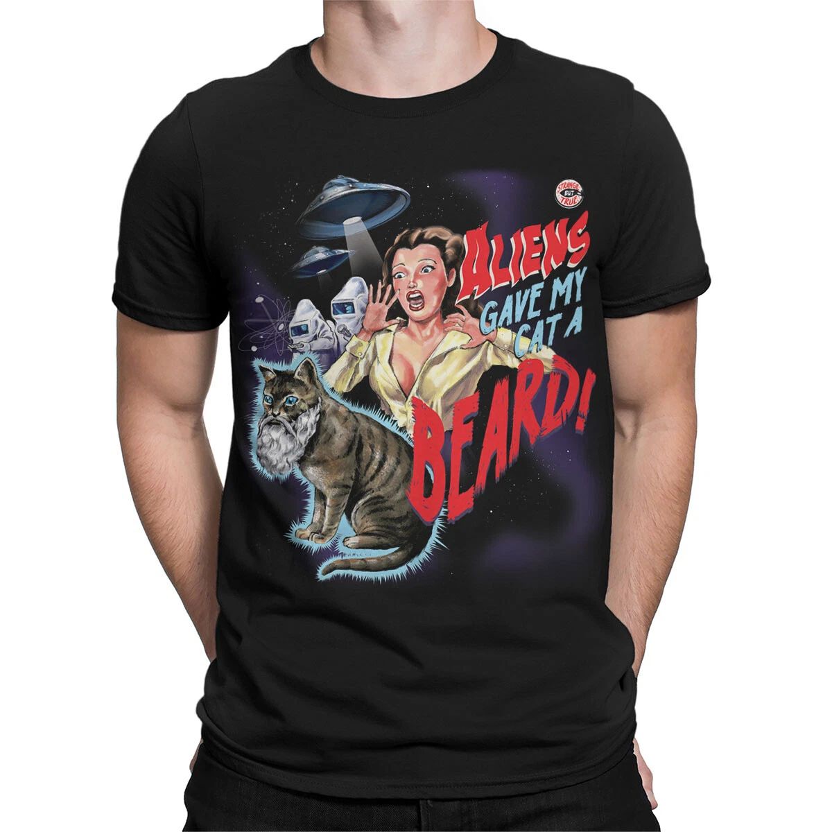 Aliens Gave My Cat a Beard! Quirky 90s T-Shirt for Cat Lovers #SR#T433