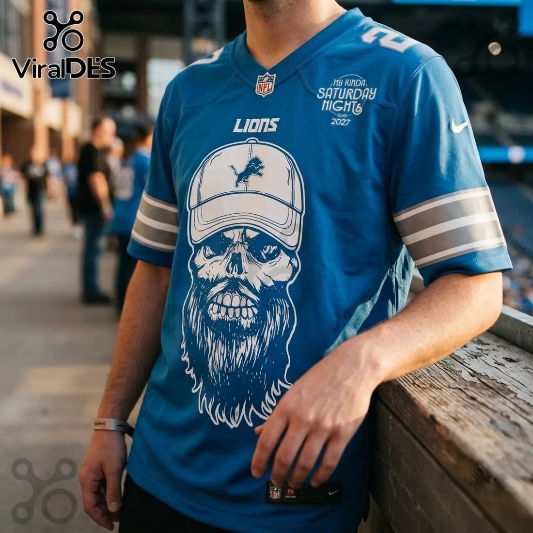 Detroit Lions Luke Combs 2027 Tour Blue Football Jersey