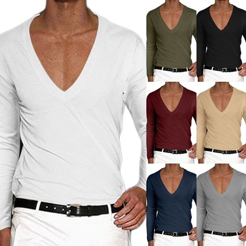 Men Slim Fit Long Sleeve Pullover Men Sport Plain Solid Color T Shirts Casual