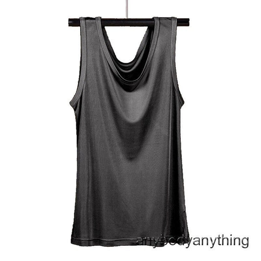 Men's 100% Silk Tank Tops Crew Collar Sleeveless T-Shirt Knitted Undershirt Tops