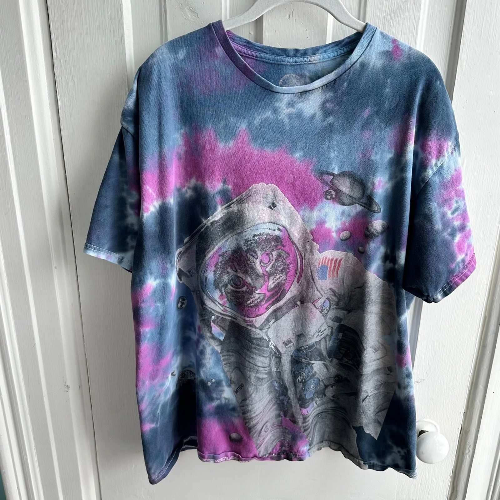 DOMA Tie Dye Astronaut Space Galaxy Kitten Cat Graphic Tee