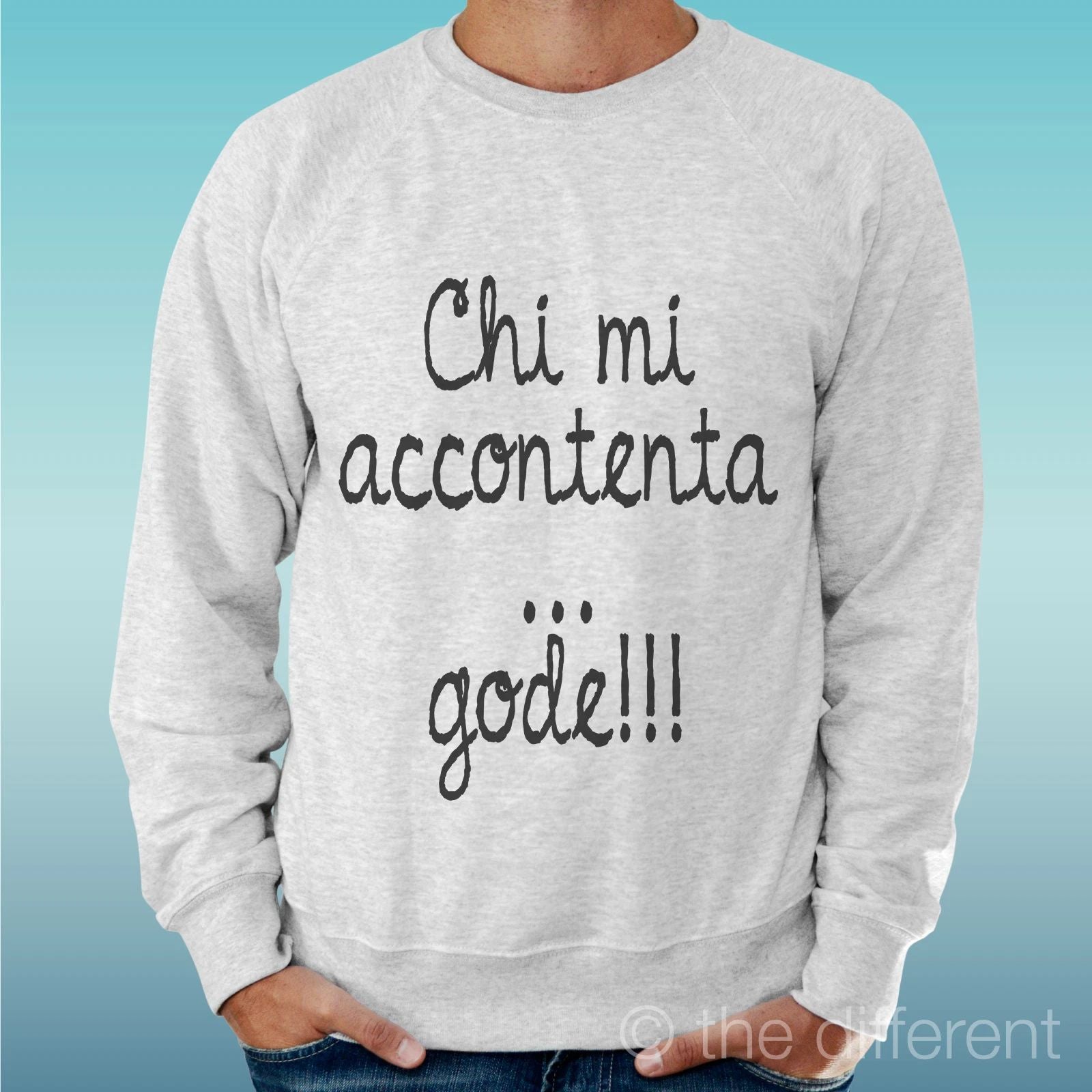 Felpa Man Light Sweater Light Grey " Who Me Accontenta Gode Funny "