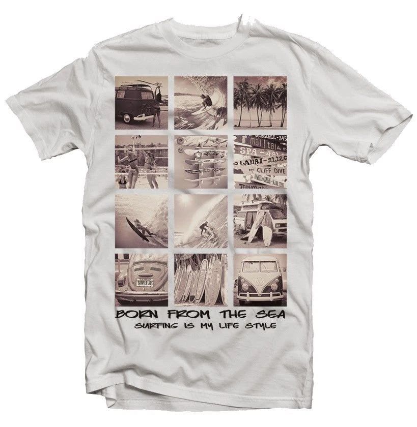 Never Ending Summer Surfing Born form the Sea white t-shirt 9336
