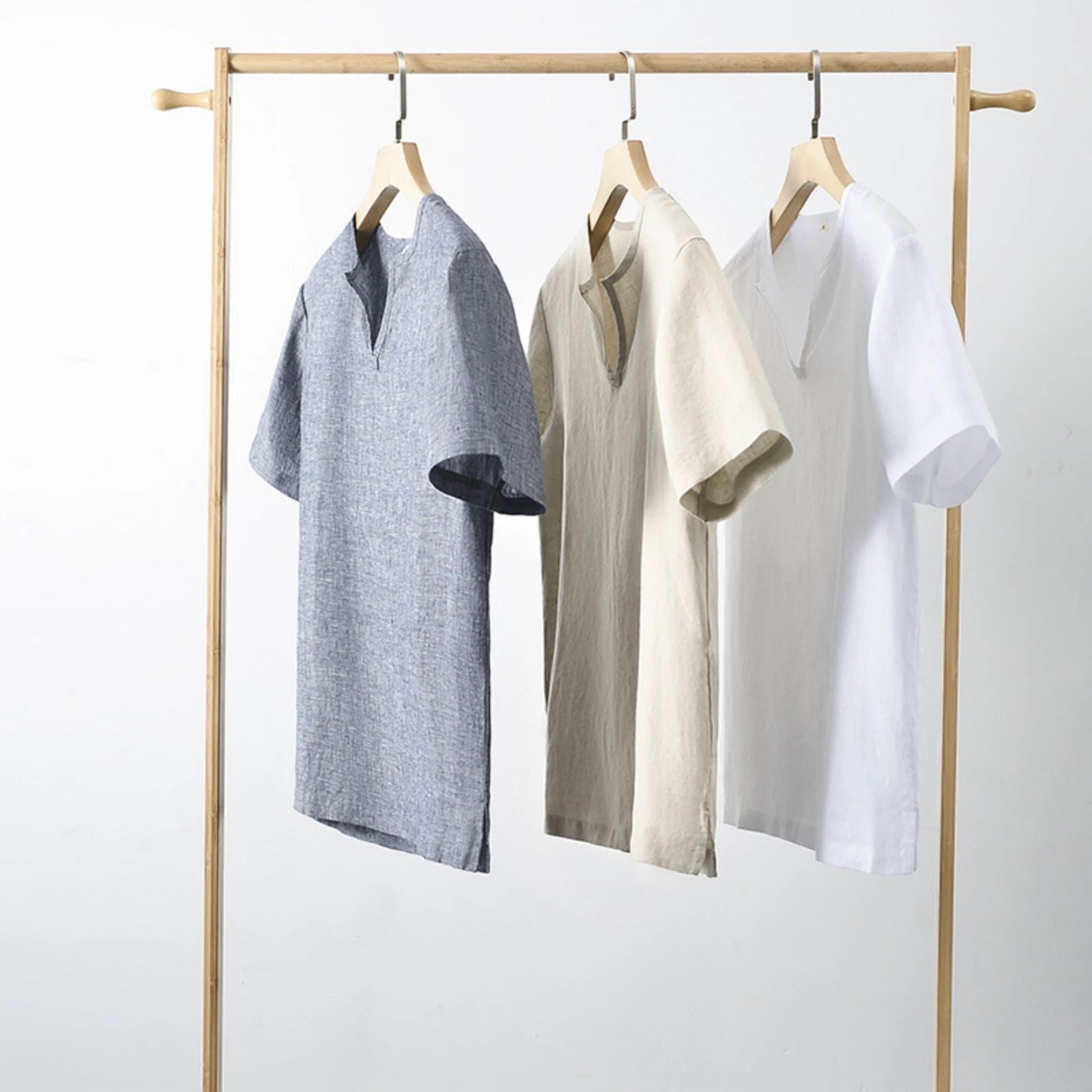 Men Lightweight Linen Shirt Short Sleeve Summer Casual