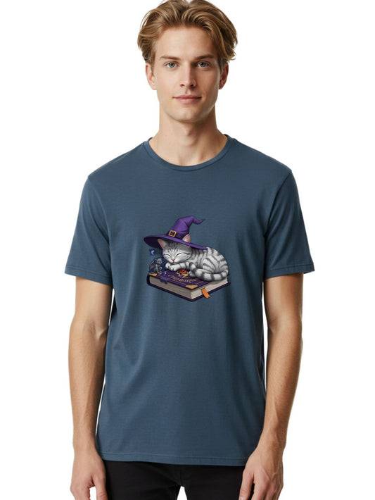 Sleeping-Cat-Wizard-1 Mens Graphic Tee, 100% Cotton, Casual Summer Wear