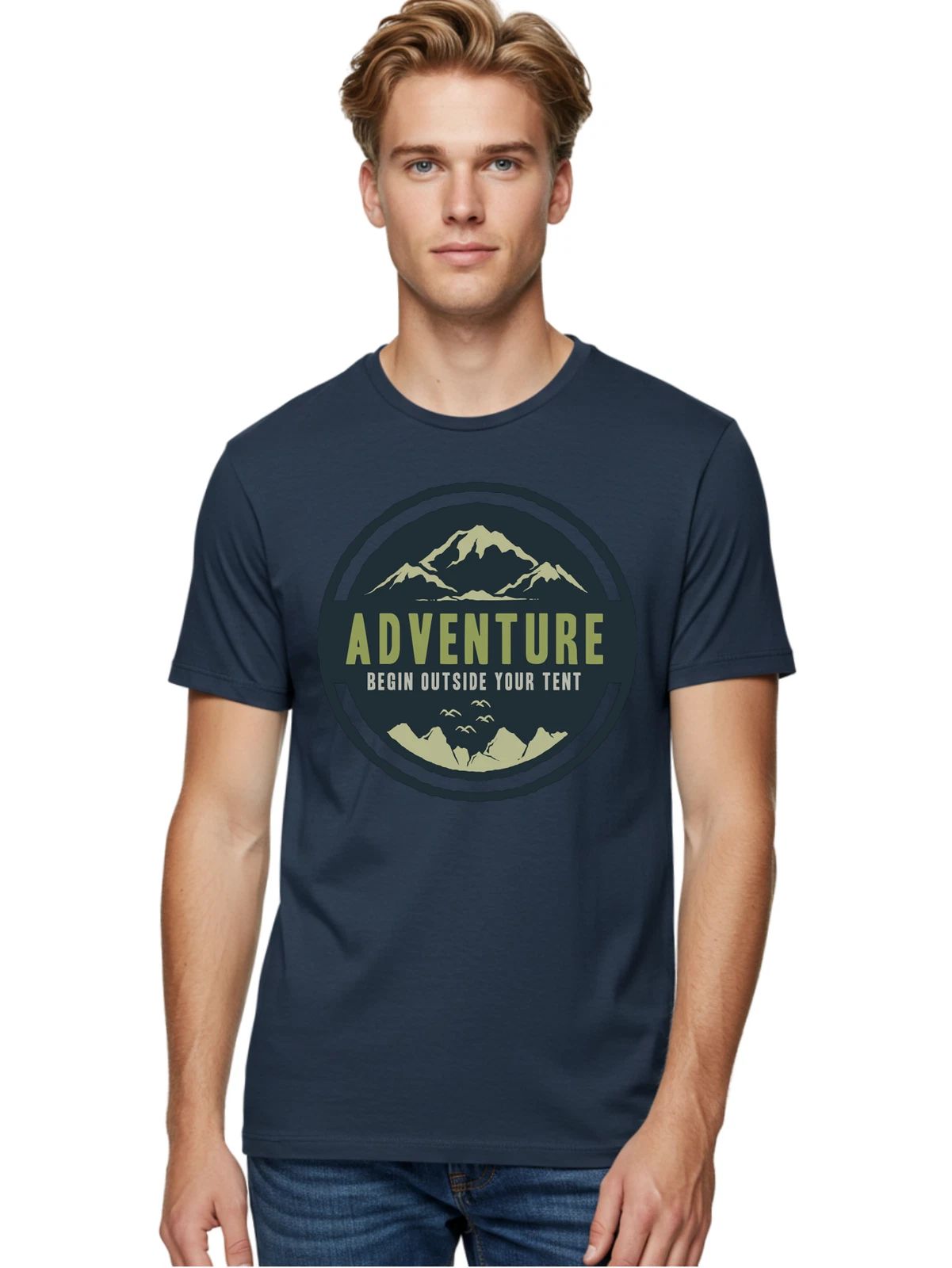 The Adventure Begin Mens Graphic Tee, 100% Cotton, Casual Summer Wear